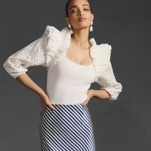 Anthropologie DOLAN west coast collection Eyelet Ruffle-Sleeve Sweater Sz XS